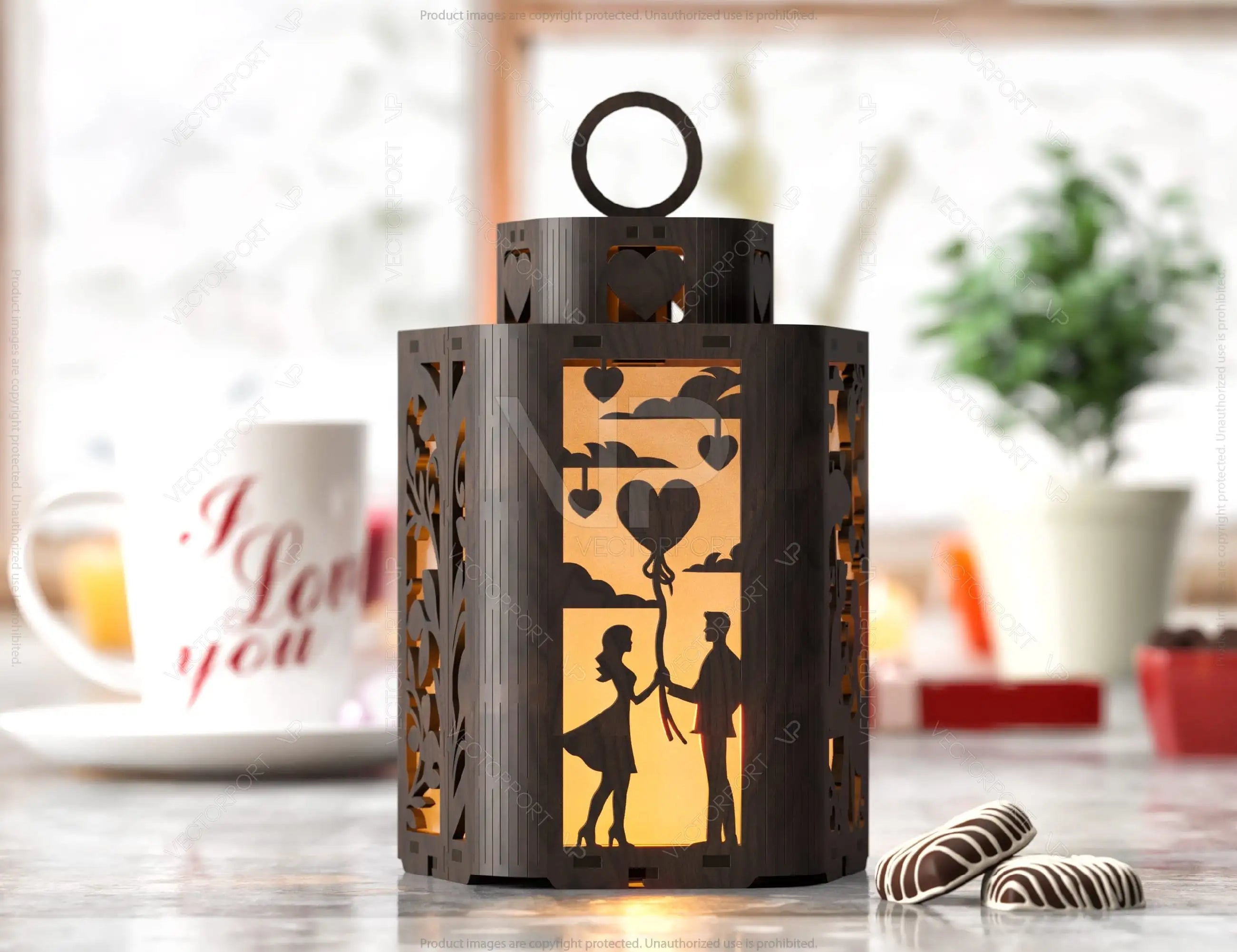 Valentine's Elegance: Laser Cut Candle Holder - Tealight Night Light Lantern Curved Corner Digital Download |#U384|