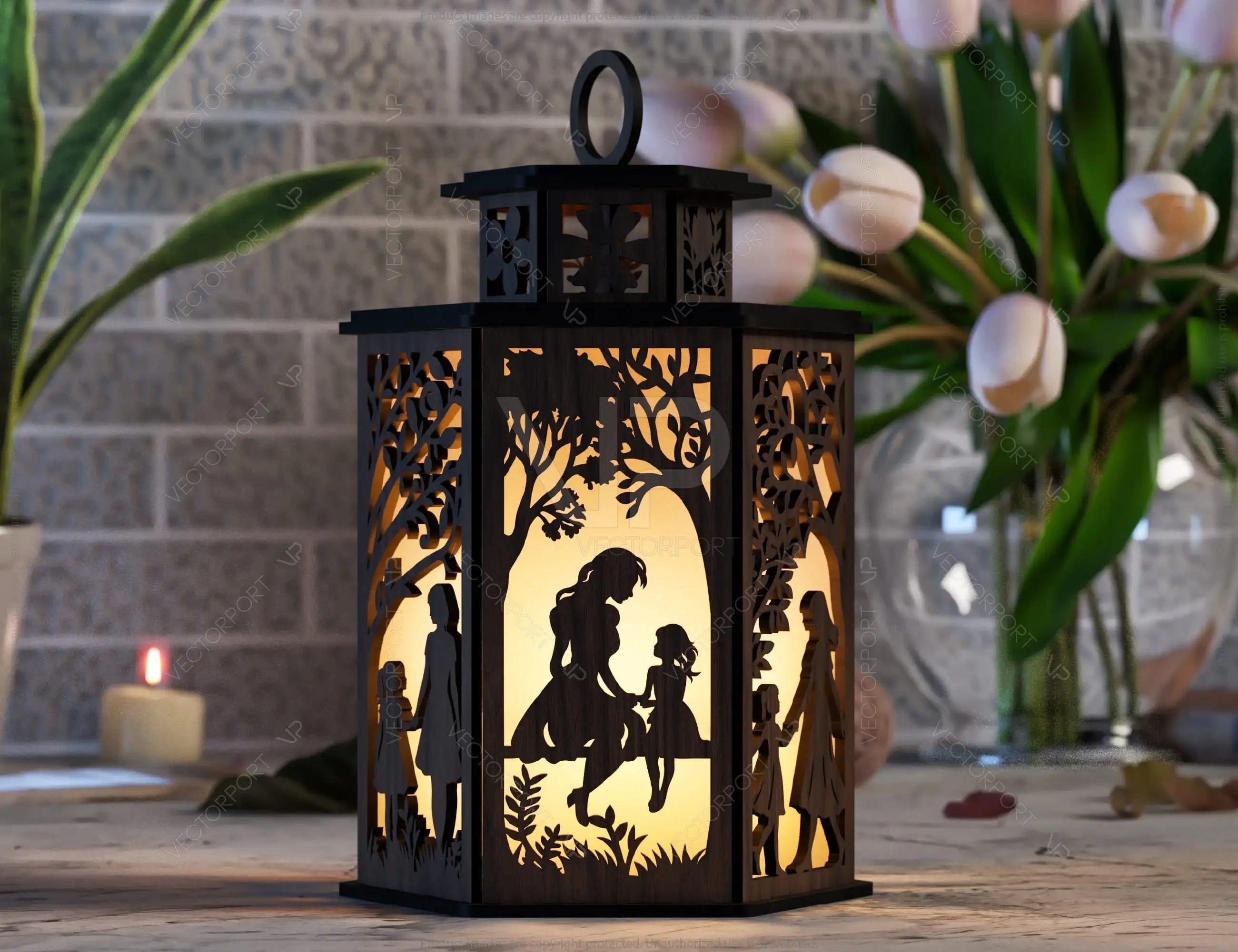 Mother & Daughter Laser-Cut Candle Holder - Tender Glow Tealight Lamp, Sentimental Night Light Lantern, Digital Download Digital Download |#U391|