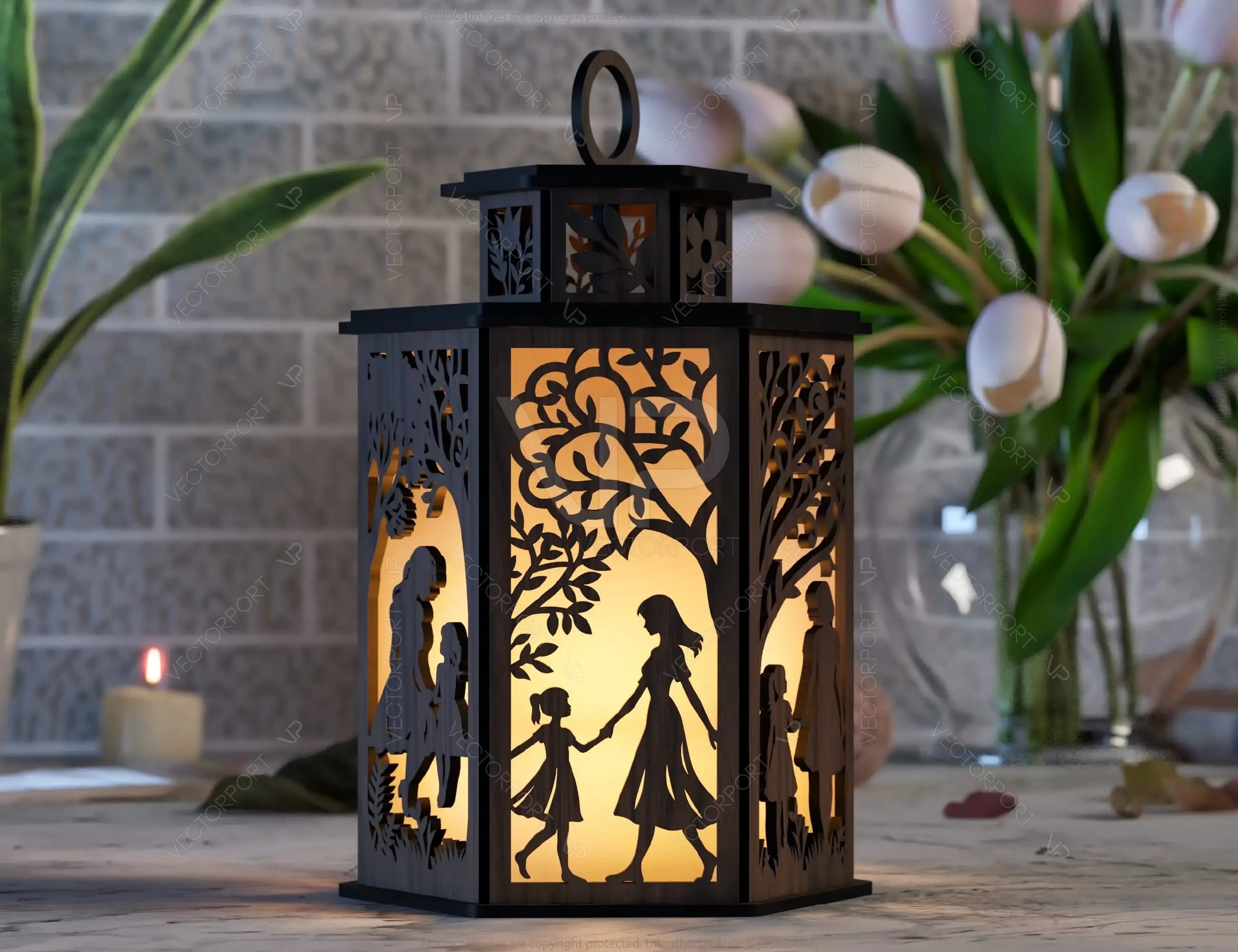 Mother & Daughter Laser-Cut Candle Holder - Tender Glow Tealight Lamp, Sentimental Night Light Lantern, Digital Download Digital Download |#U391|