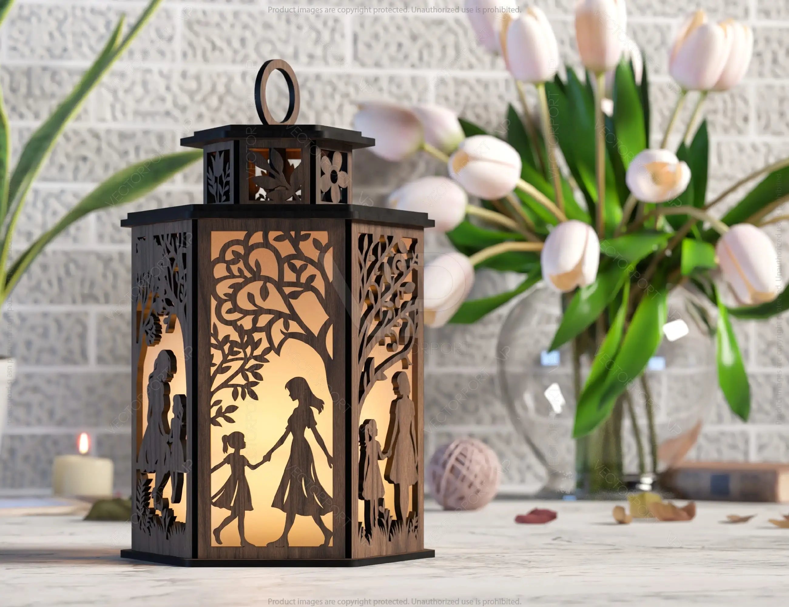 Mother & Daughter Laser-Cut Candle Holder - Tender Glow Tealight Lamp, Sentimental Night Light Lantern, Digital Download Digital Download |#U391|