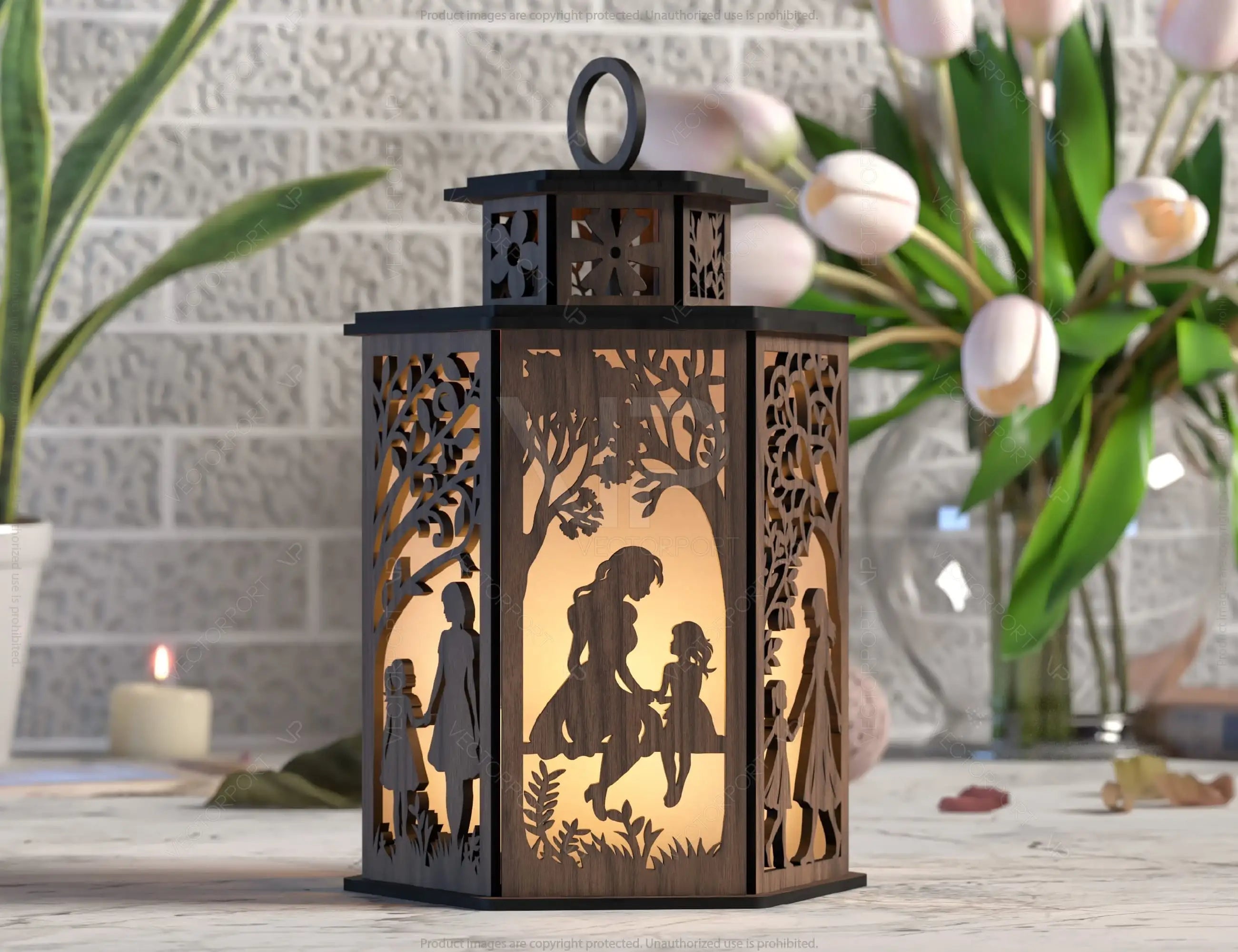 Mother & Daughter Laser-Cut Candle Holder - Tender Glow Tealight Lamp, Sentimental Night Light Lantern, Digital Download Digital Download |#U391|