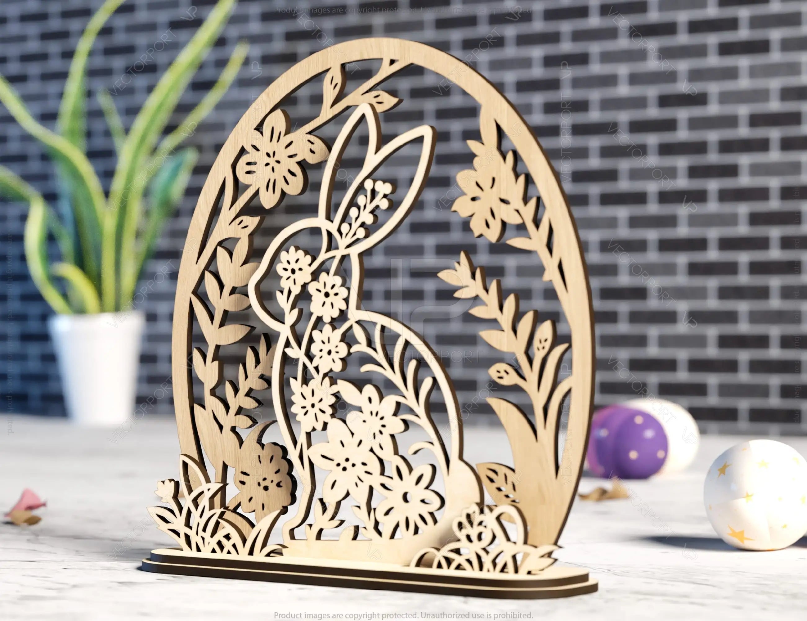 Spring Blooms & Bunnies: Standing Easter Bunny SVG Laser Cut Files, Bunny Floral Ornaments, Rabbit Silhouette Digital Download |#U394|