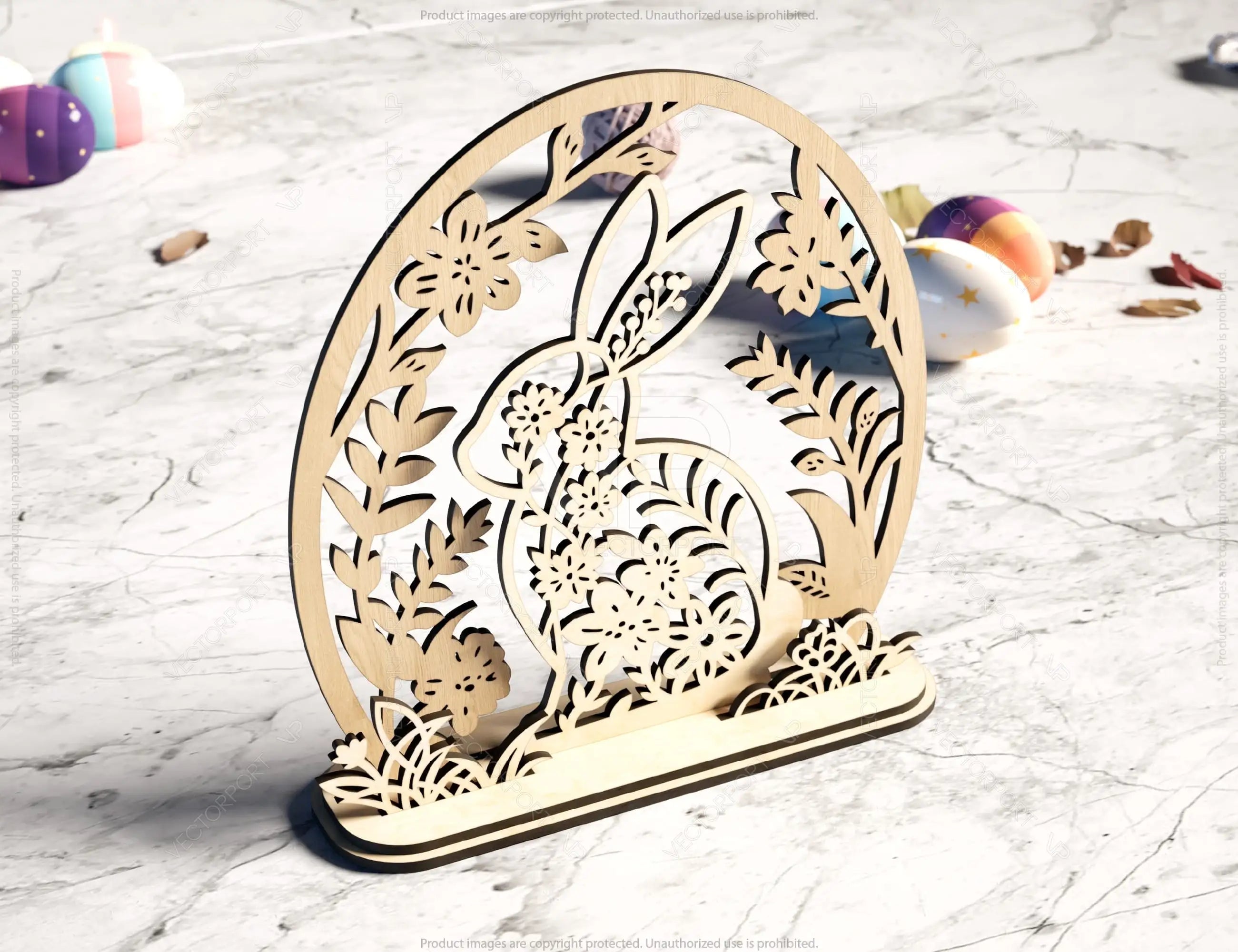 Spring Blooms & Bunnies: Standing Easter Bunny SVG Laser Cut Files, Bunny Floral Ornaments, Rabbit Silhouette Digital Download |#U394|