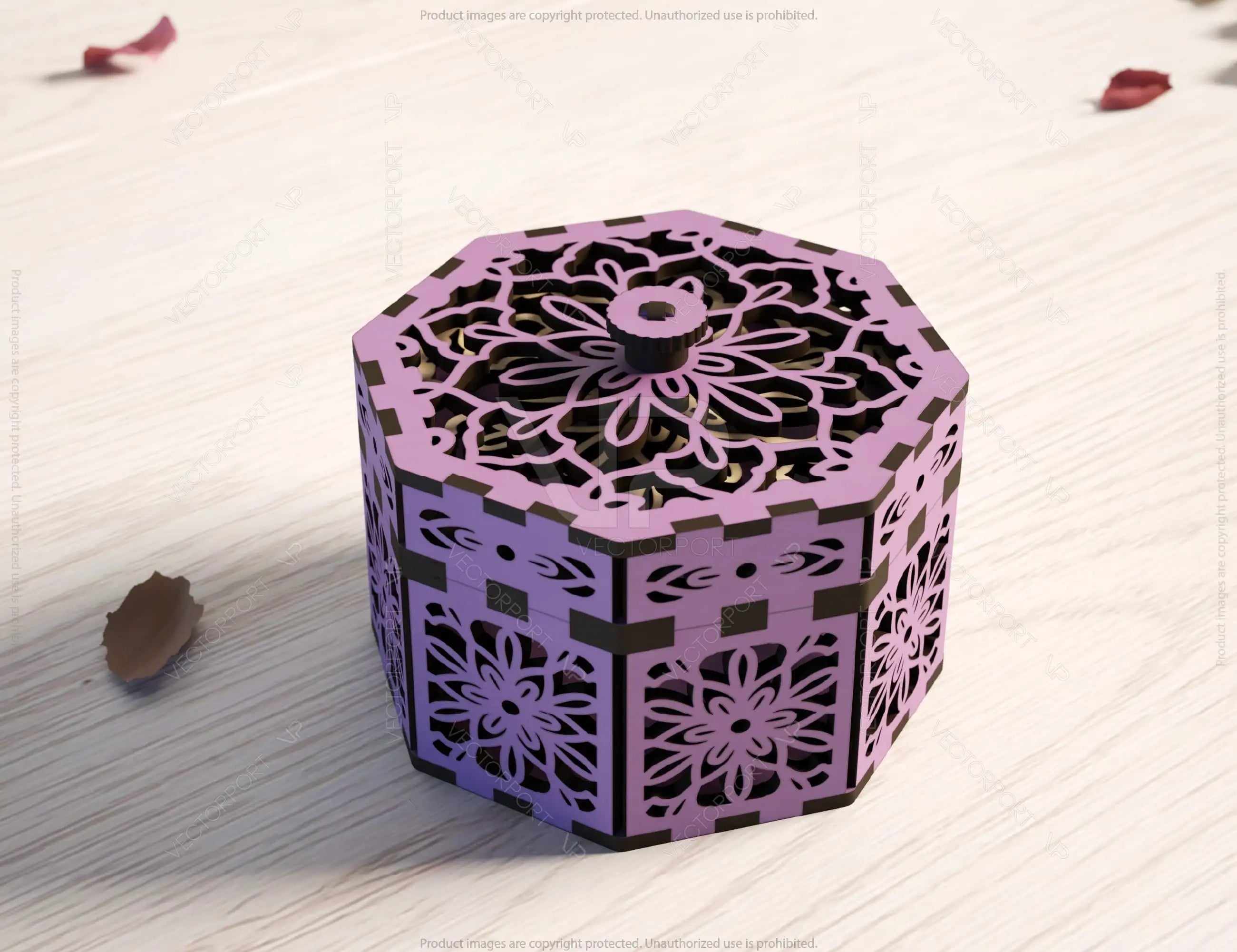 Octagonal Shaped Laser Cut Keepsake Box with Rotating Feature - Laser Cut Spinner Gift Box - Elegant Jeweler Nox Digital Download |#U397|