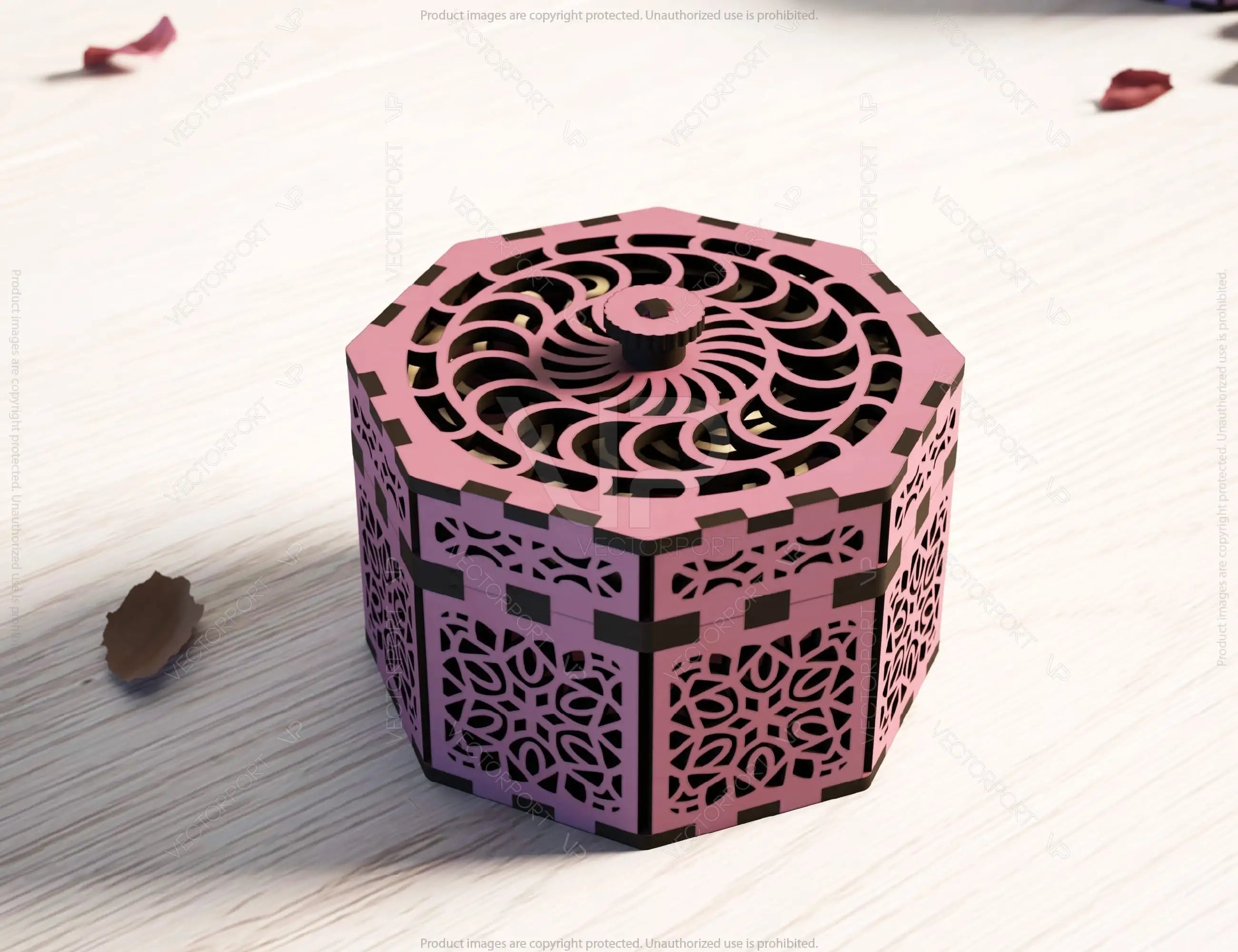 Octagonal Shaped Laser Cut Keepsake Box with Rotating Feature - Laser Cut Spinner Gift Box - Elegant Jeweler Nox Digital Download |#U397|