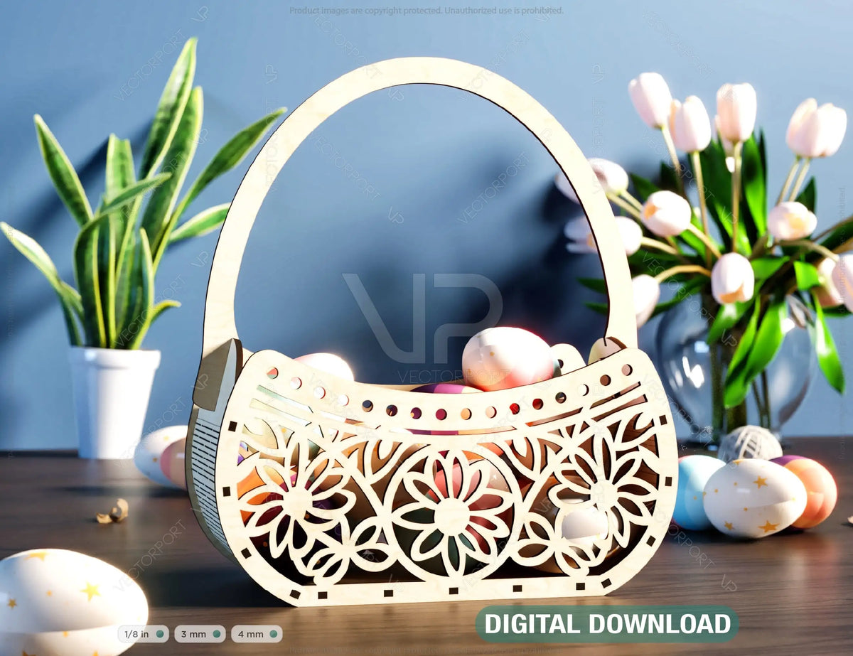 Easter Basket & Egg Bowl SVG Files: Laser Cut Fun for the Holidays, Delightful Easter Décor, Wooden Basket Digital Download |#U398|