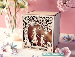Wooden Opener engraved Gift Box – Mom and Daughter Themed laser cut SVG Template, Card Case Favor Box Digital Downloads |#U399|