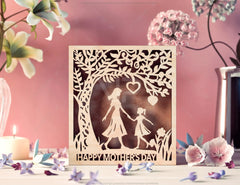 Wooden Opener engraved Gift Box – Mom and Daughter Themed laser cut SVG Template, Card Case Favor Box Digital Downloads |#U399|