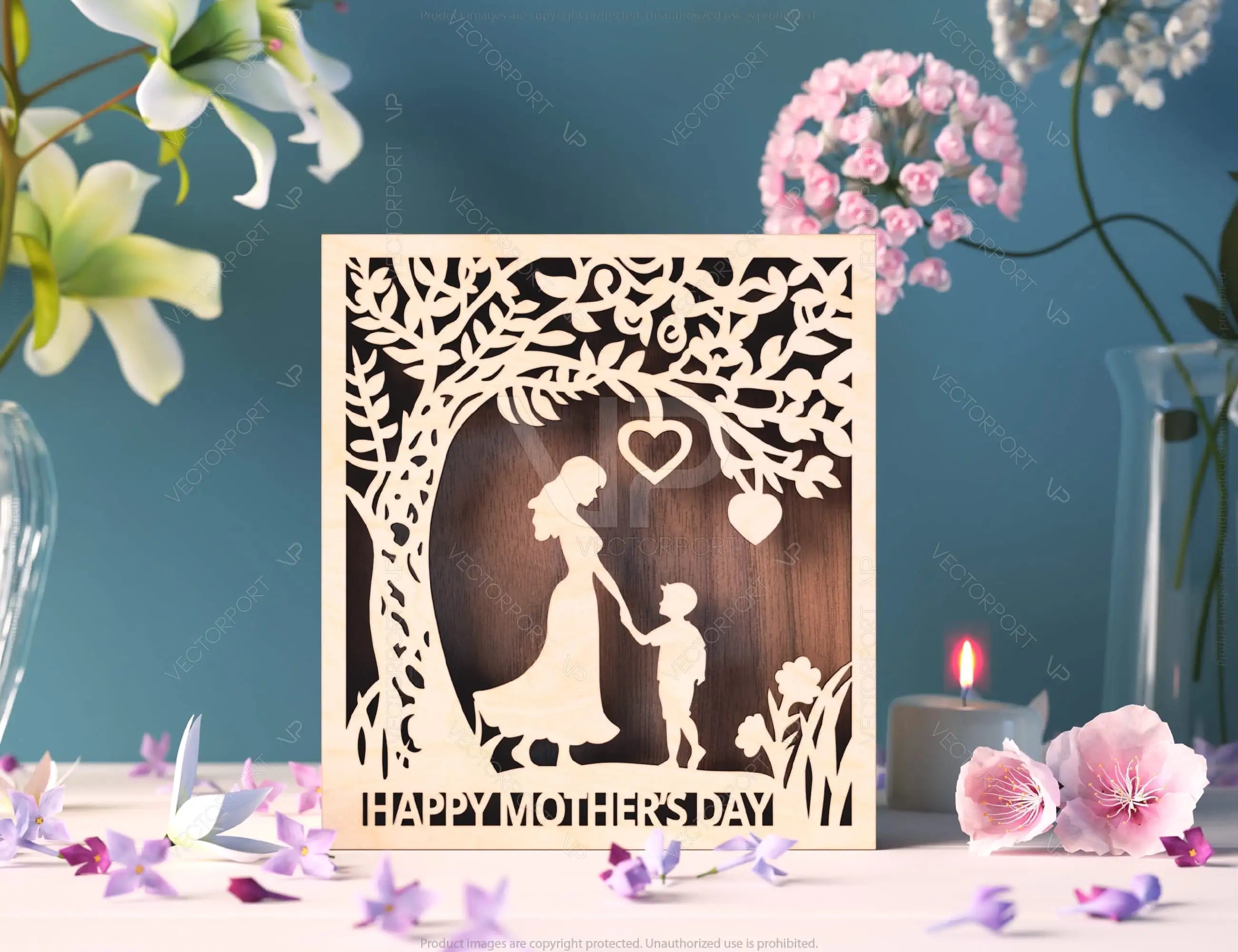 Wooden Opener engraved Gift Box – Mom and Son Themed laser cut SVG Template, Card Case Favor Box Digital Downloads |#U400|