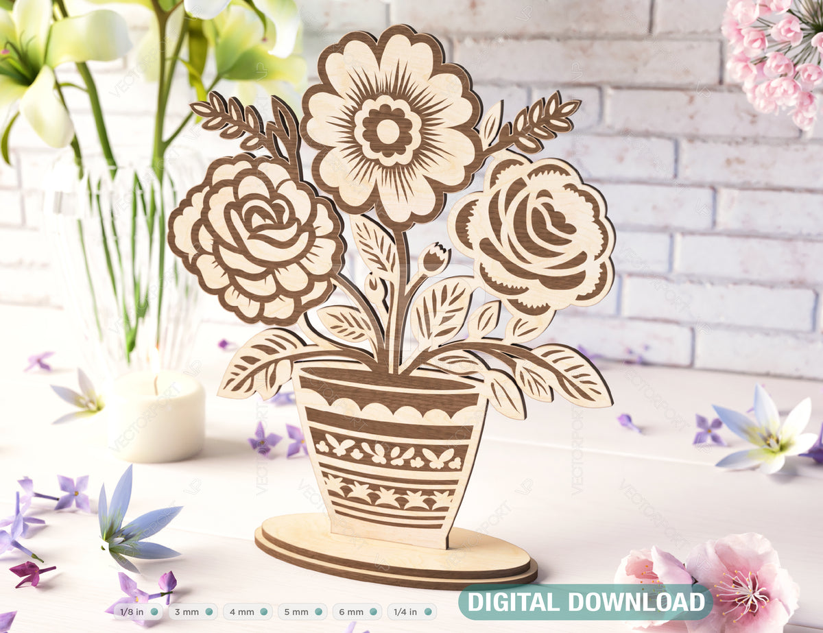 Mom's Blooming Delight: Standing Flower Pot Home Decoration, Mother’s day gift laser cut SVG Diy gift Digital Download |#U402|