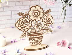 Mom's Blooming Delight: Standing Flower Pot Home Decoration, Mother’s day gift laser cut SVG Diy gift Digital Download |#U402|