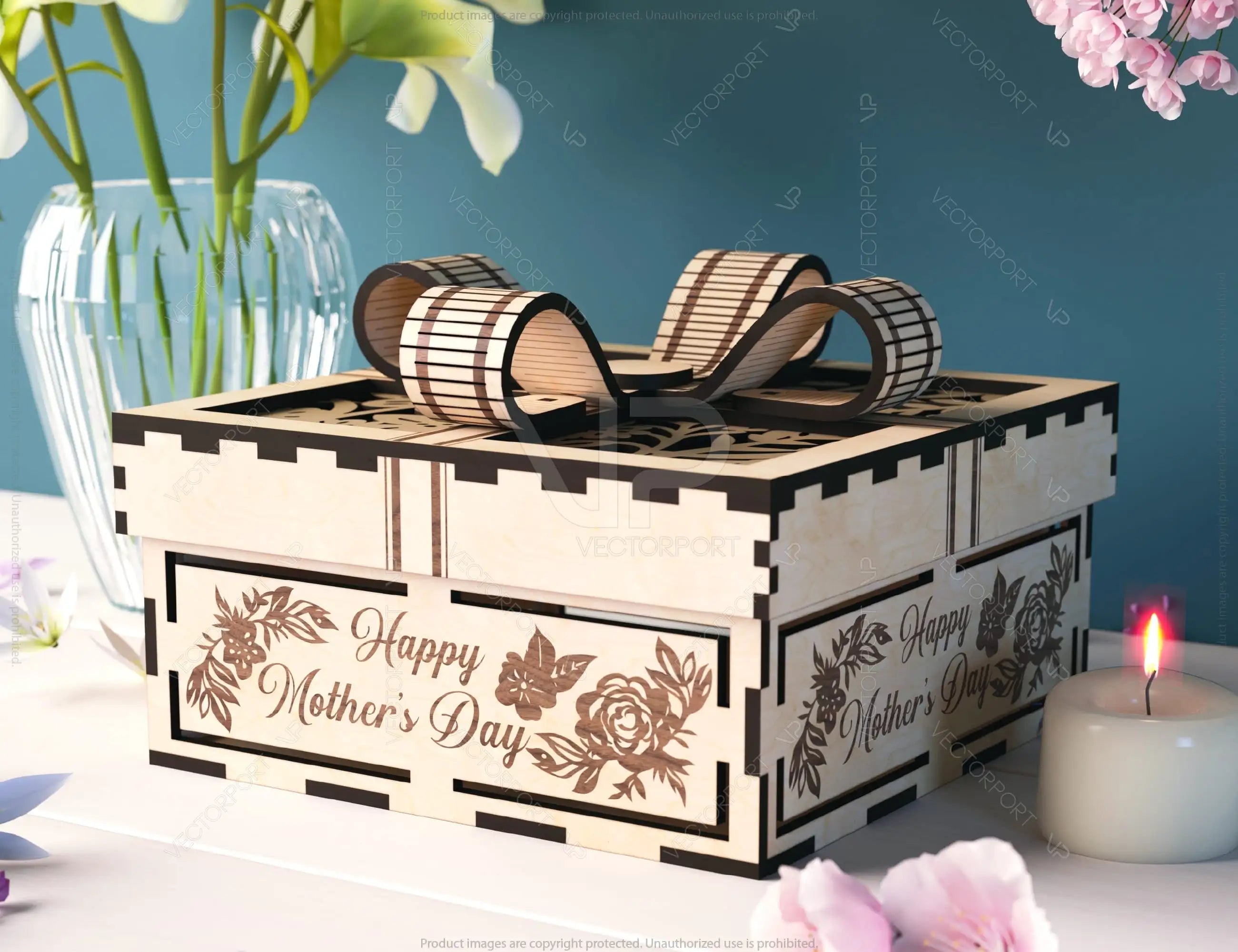 Personalized Wooden Gift Box with Engraved Design and Ribbon Closure, Wooden Opener engraved Card Case Favor Box Digital Downloads |#U404|