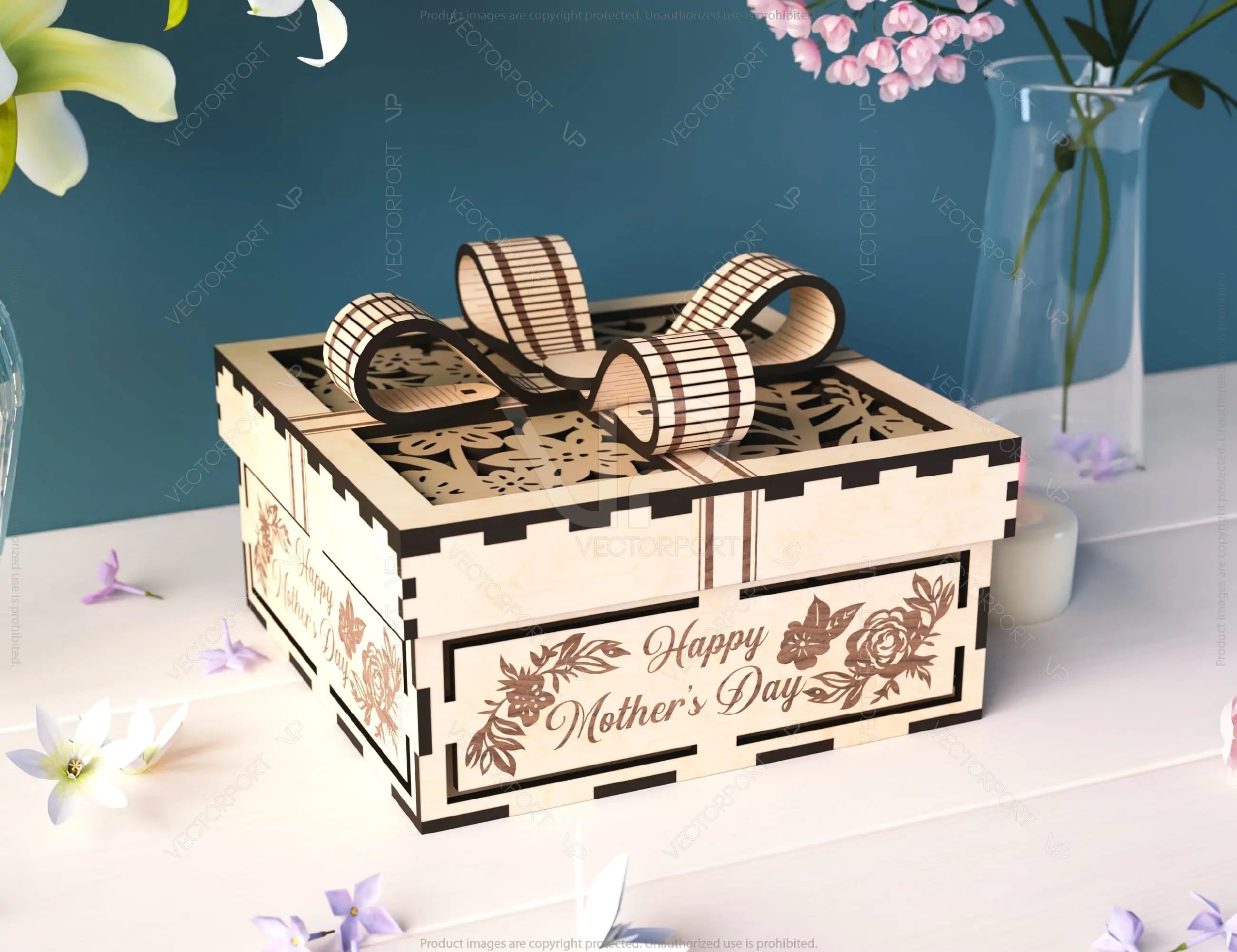 Personalized Wooden Gift Box with Engraved Design and Ribbon Closure, Wooden Opener engraved Card Case Favor Box Digital Downloads |#U404|