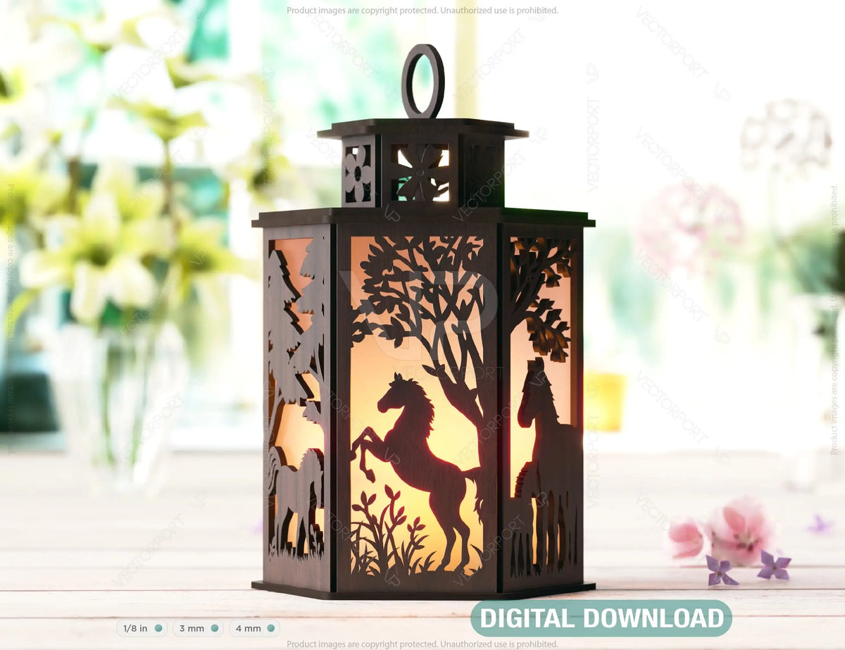 Horse Silhouette Forest Lantern: Laser Cut Tealight Candle Holder Night Light Forest Scene Lantern Digital Download |#U405|