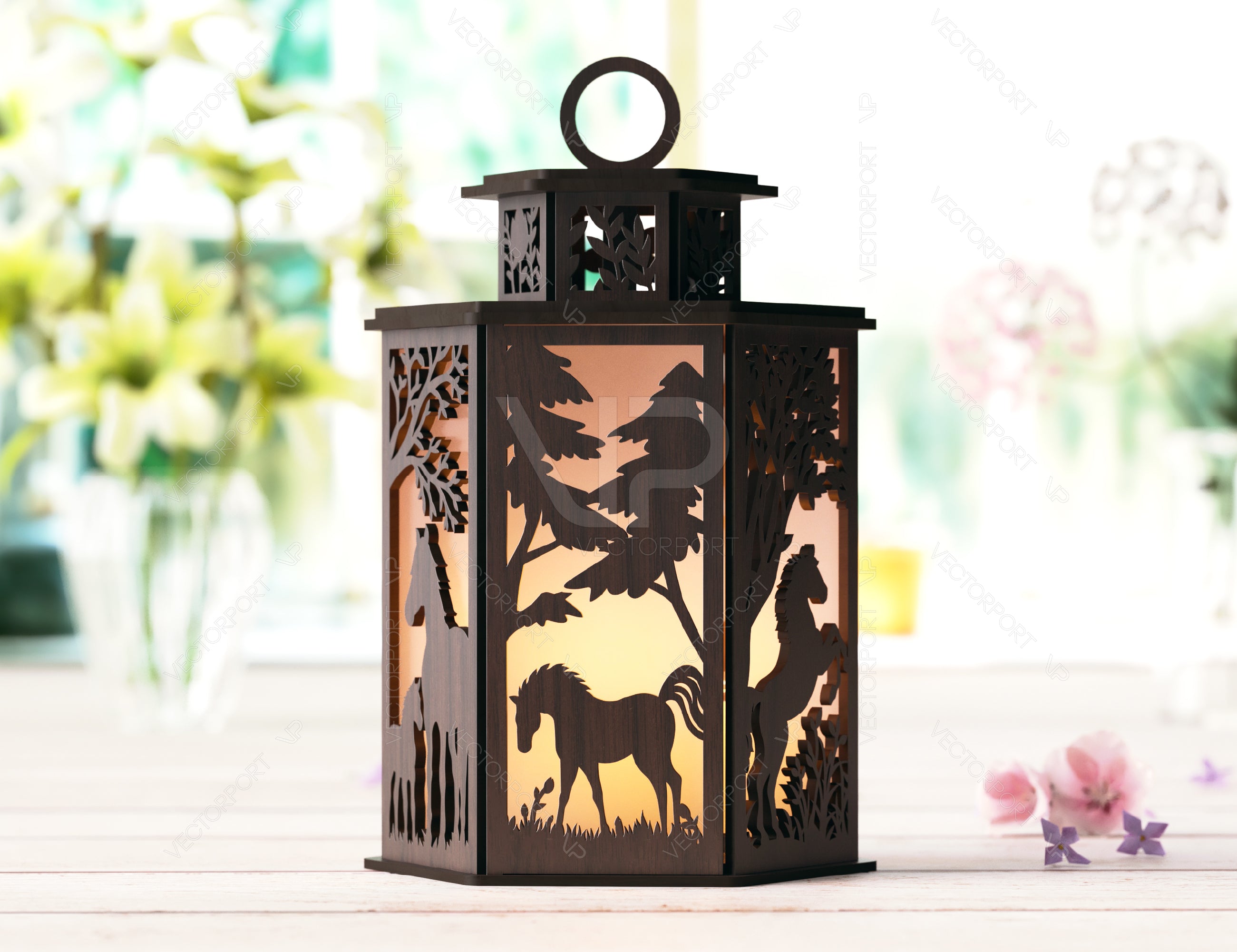 Horse Silhouette Forest Lantern: Laser Cut Tealight Candle Holder Night Light Forest Scene Lantern Digital Download |#U405|