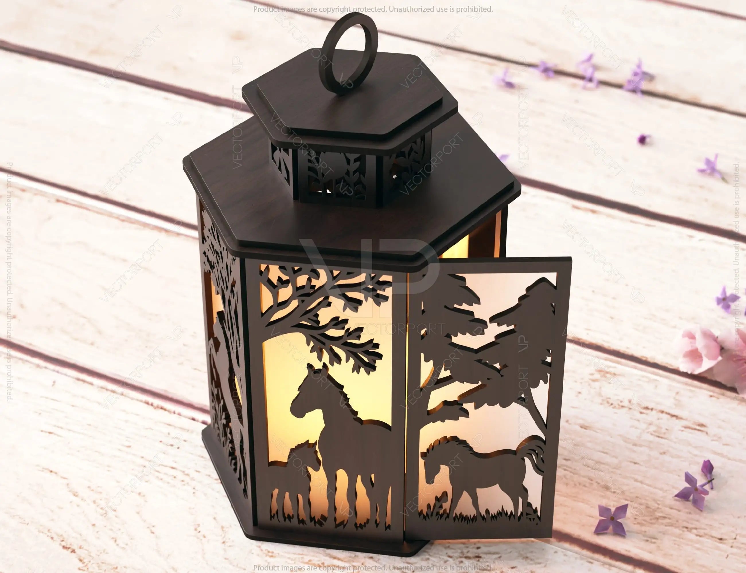 Horse Silhouette Forest Lantern: Laser Cut Tealight Candle Holder Night Light Forest Scene Lantern Digital Download |#U405|