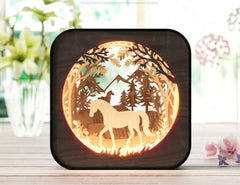 Horse Silhouette Forest Glow: Laser Cut LED Lamp Rectangle Night Lamp Forest Scene Digital Download |#U406|