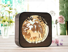 Horse Silhouette Forest Glow: Laser Cut LED Lamp Rectangle Night Lamp Forest Scene Digital Download |#U406|