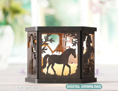 Horse Forest Lantern: Laser Cut Tealight Candle Holder Night Light Forest Scene Lantern Digital Download |#U407|