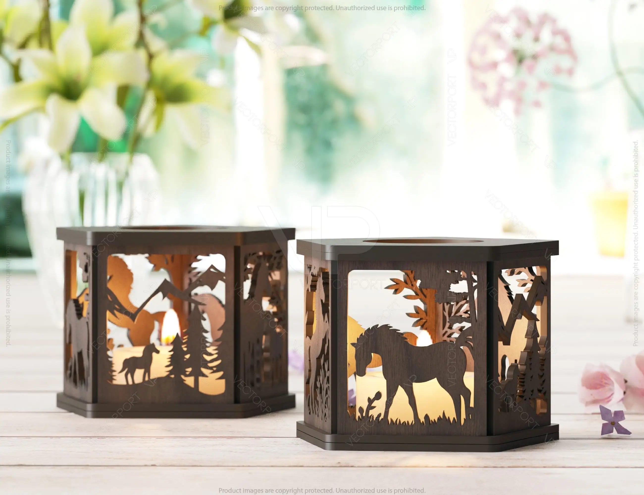 Horse Forest Lantern: Laser Cut Tealight Candle Holder Night Light Forest Scene Lantern Digital Download |#U407|