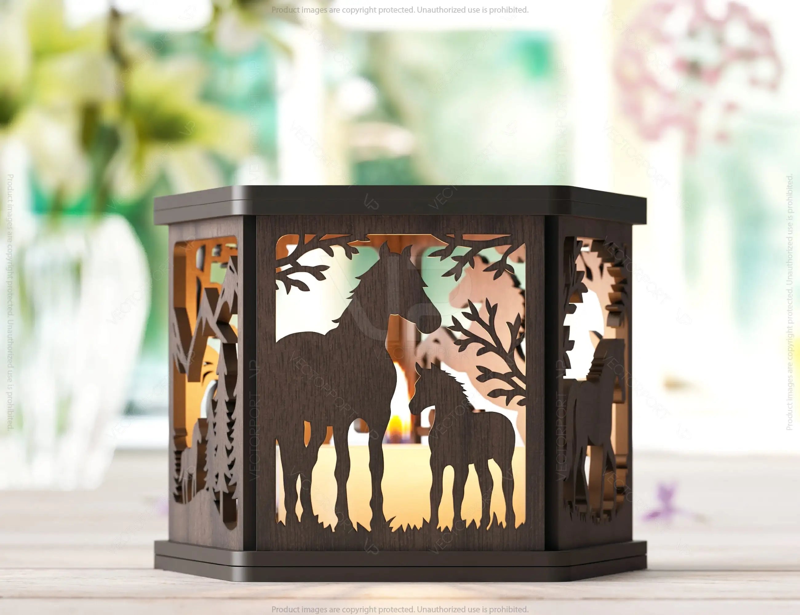 Horse Forest Lantern: Laser Cut Tealight Candle Holder Night Light Forest Scene Lantern Digital Download |#U407|