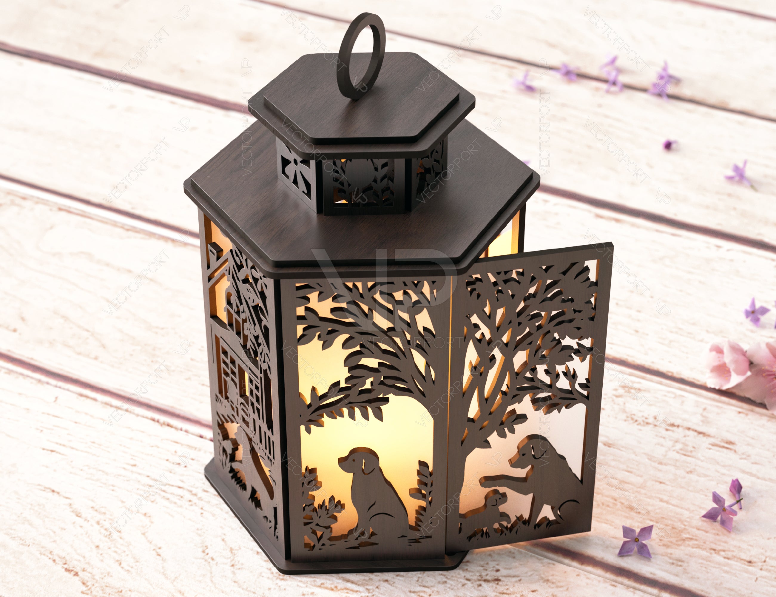 Puppy Dog Forest Lantern: Laser Cut Tealight Candle Holder Night Light Forest Scene Lantern Digital Download |#U408|