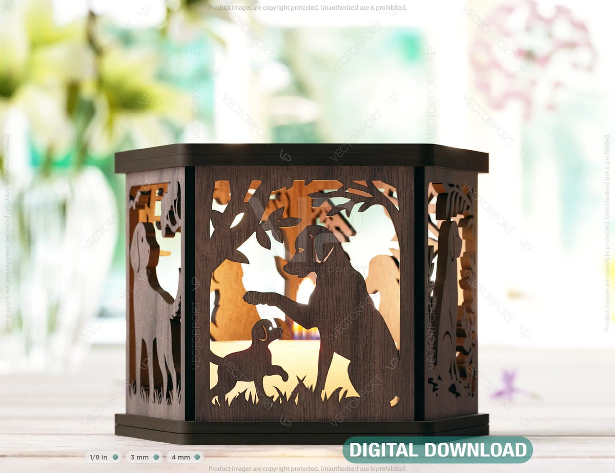 Puppy Dog Silhouette Forest Lantern: Laser Cut Tealight Candle Holder Night Light Forest Scene Lantern Digital Download |#U409|