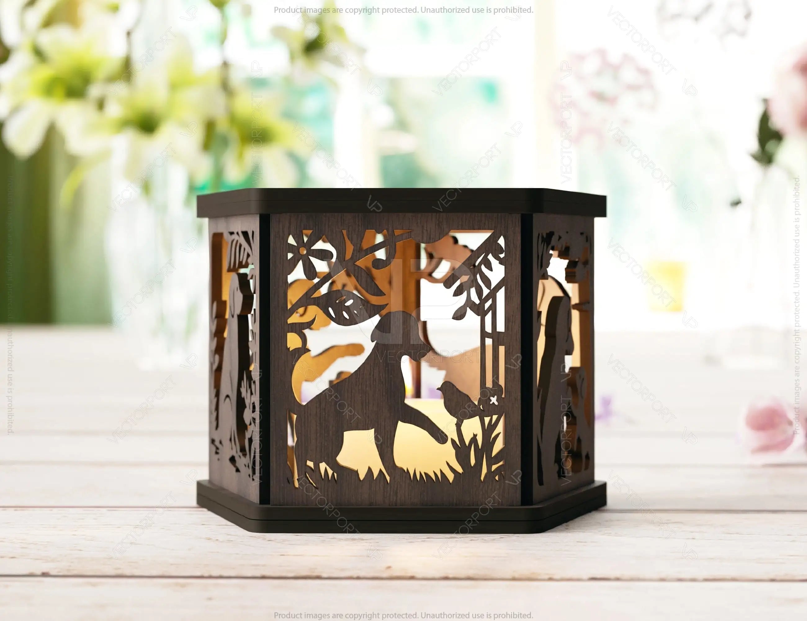 Puppy Dog Silhouette Forest Lantern: Laser Cut Tealight Candle Holder Night Light Forest Scene Lantern Digital Download |#U409|