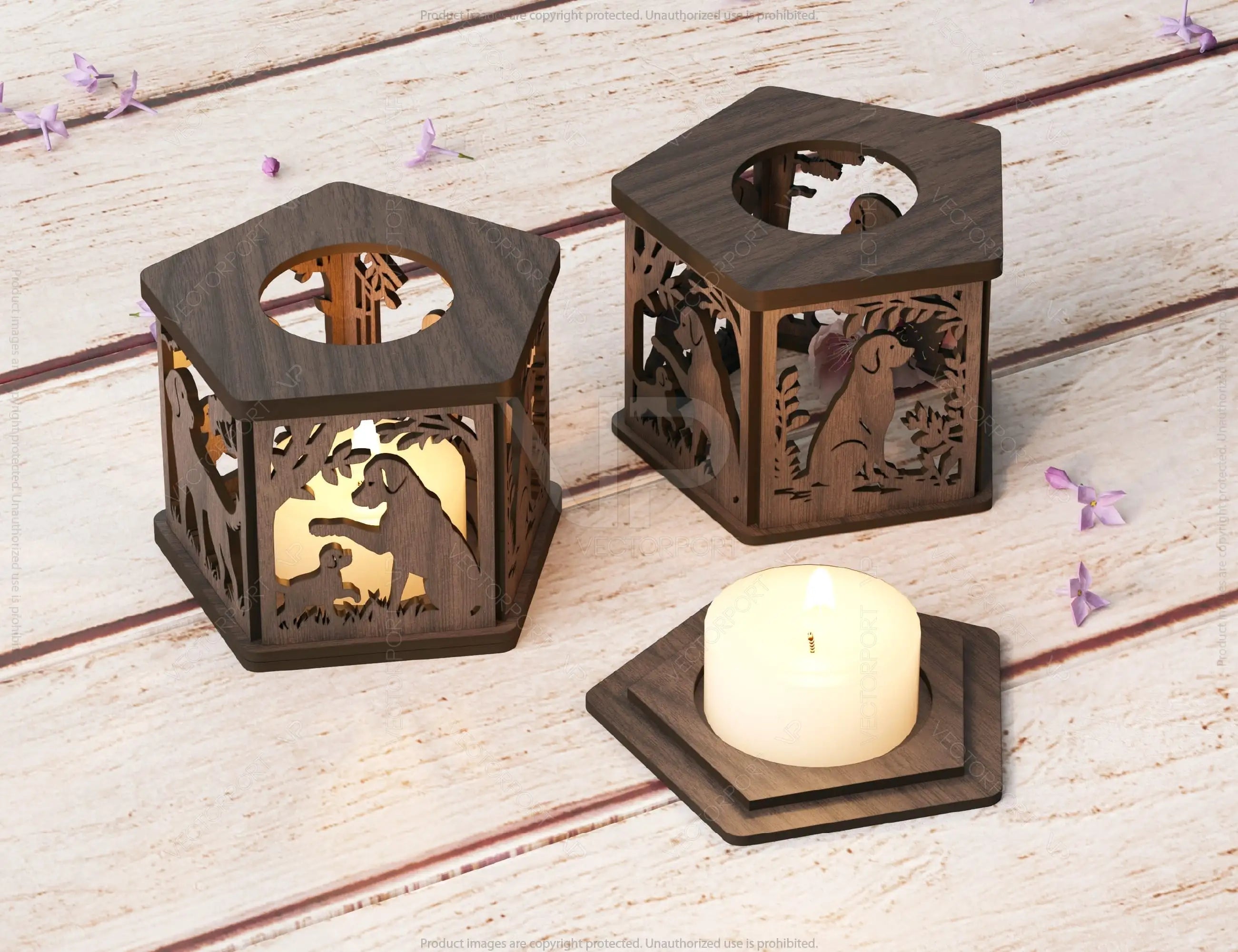 Puppy Dog Silhouette Forest Lantern: Laser Cut Tealight Candle Holder Night Light Forest Scene Lantern Digital Download |#U409|