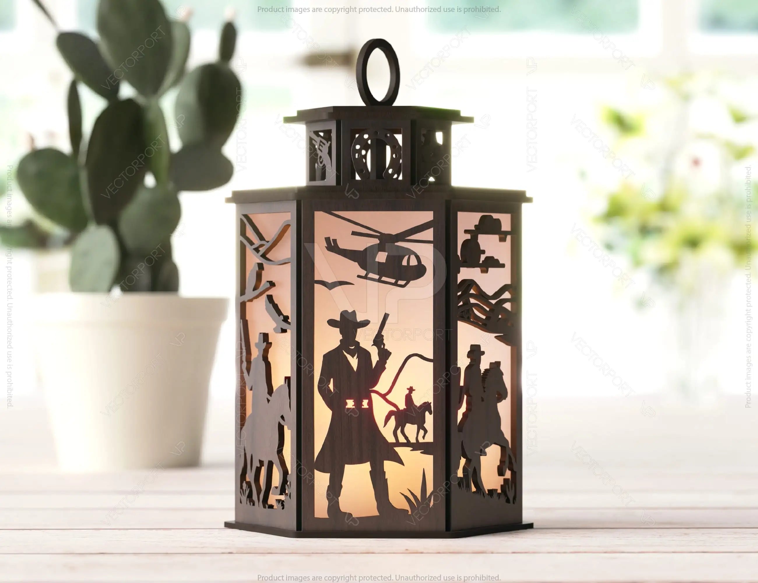 Cowboy Adventure Lantern: Light Up the Wild West Laser Cut Tealight Candle Holder Western-Themed Digital Download |#U411|