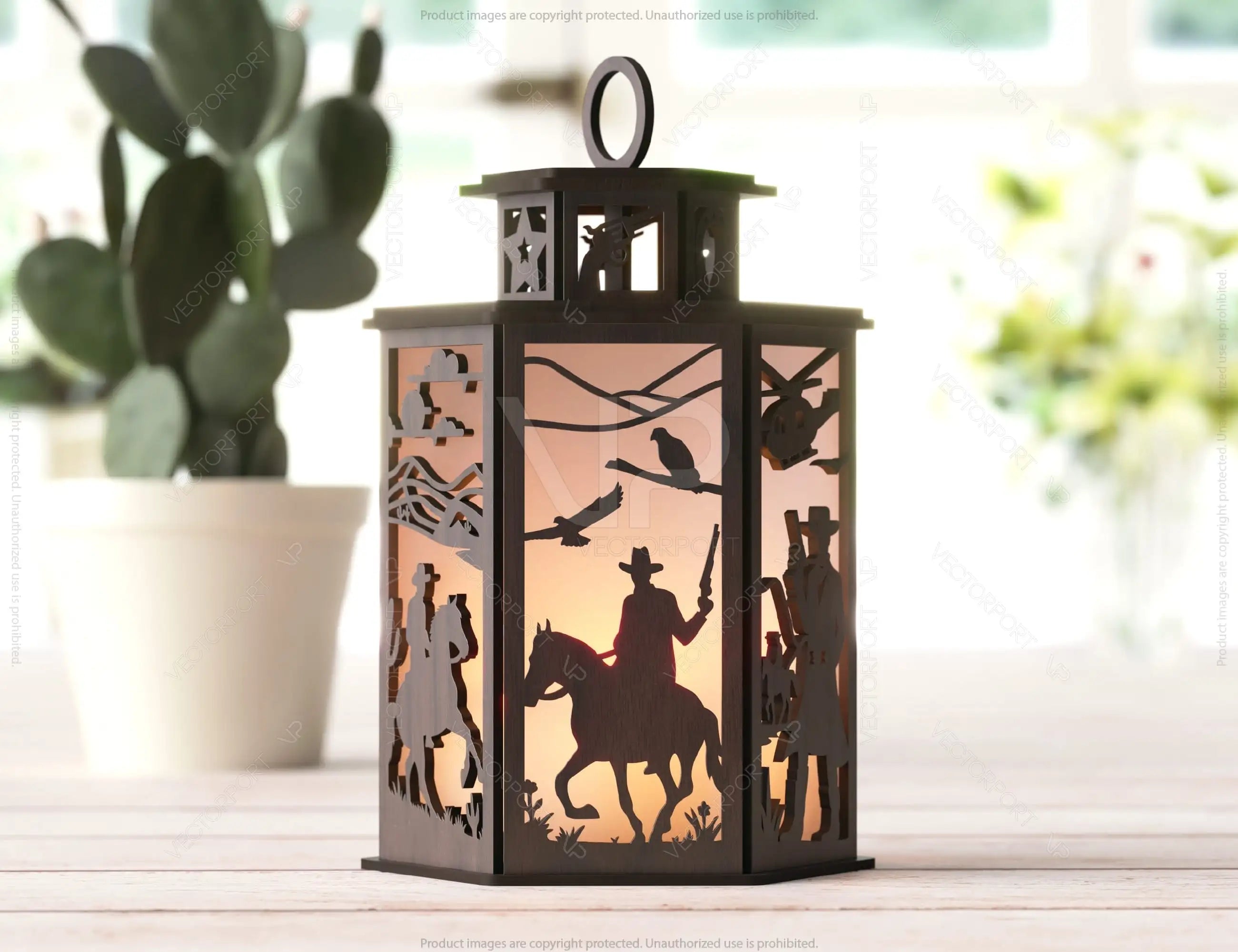 Cowboy Adventure Lantern: Light Up the Wild West Laser Cut Tealight Candle Holder Western-Themed Digital Download |#U411|