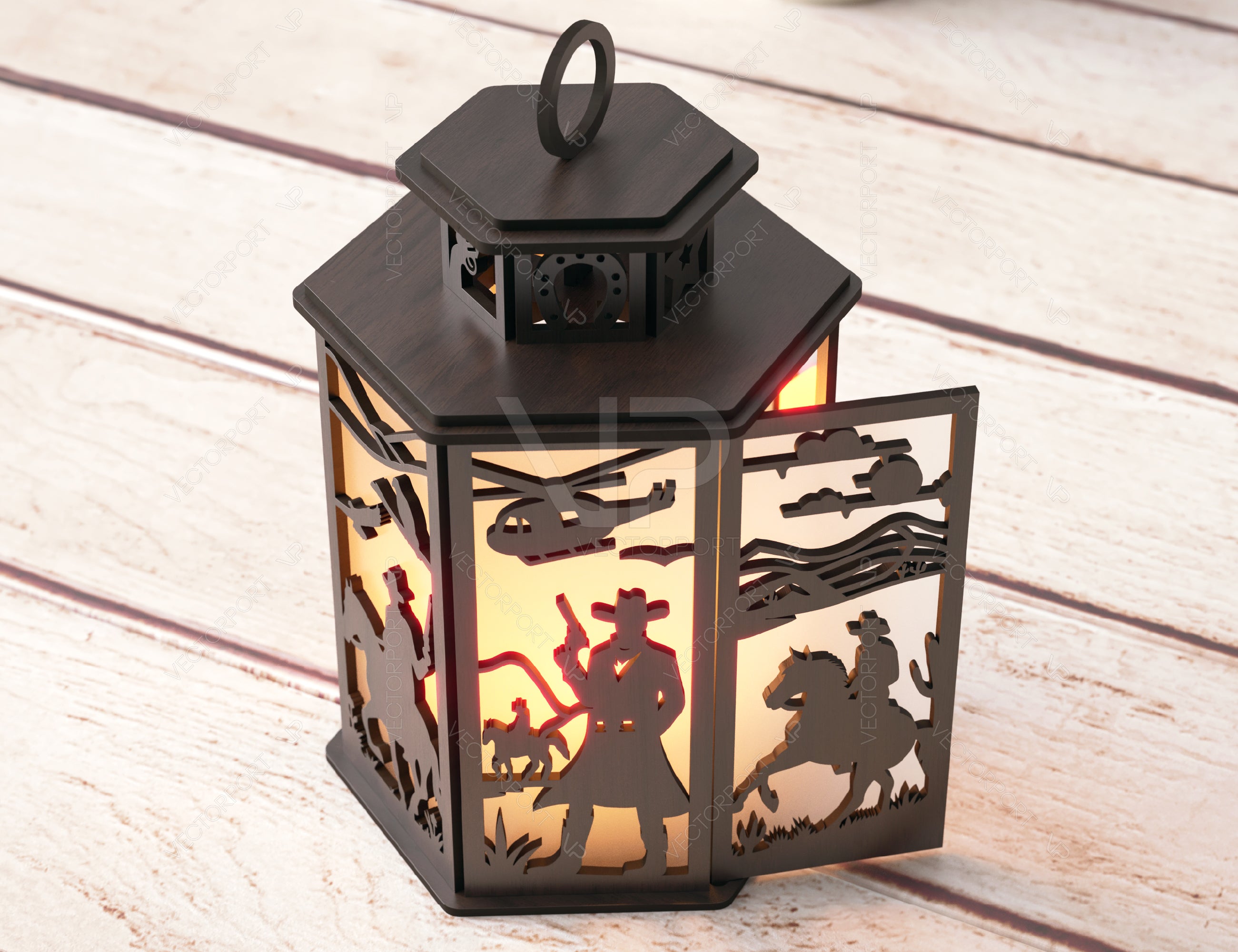 Cowboy Adventure Lantern: Light Up the Wild West Laser Cut Tealight Candle Holder Western-Themed Digital Download |#U411|