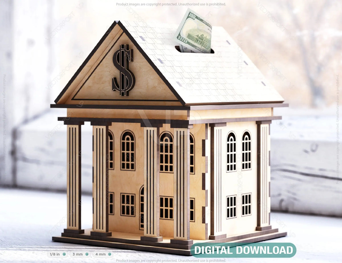 Miniature Wooden Piggy Bank Money saving cash box Laser Cutting Digital Download |#U416|