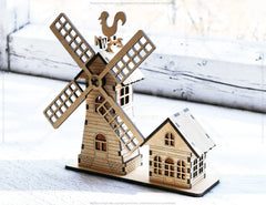 Charming Garden Scene: Miniature Windmill and Cottage Laser Cutting Digital Download |#U417|