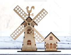 Charming Garden Scene: Miniature Windmill and Cottage Laser Cutting Digital Download |#U417|