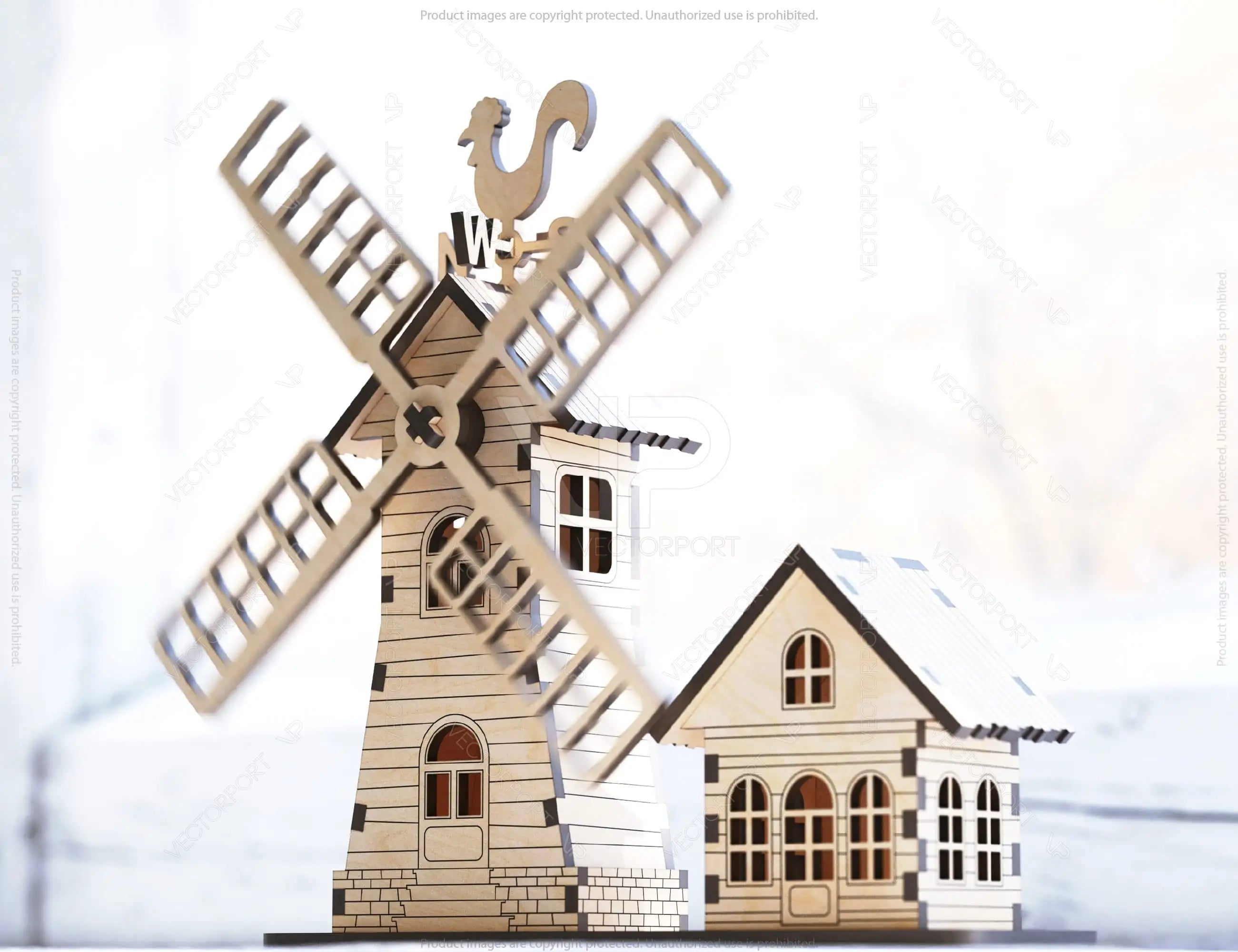 Charming Garden Scene: Miniature Windmill and Cottage Laser Cutting Digital Download |#U417|