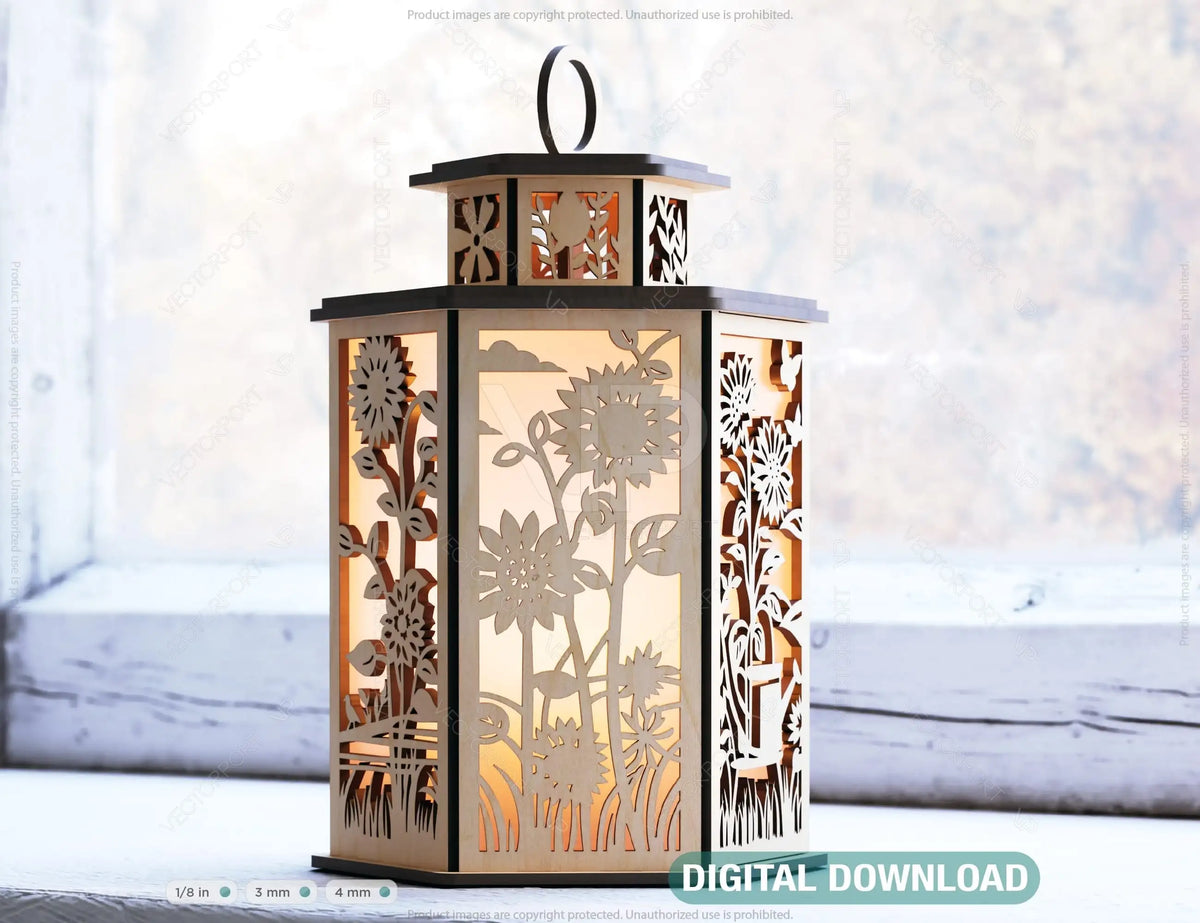 Sunny Delight: Sunflower Lantern - Laser Cut Tealight Candle Holder Night Light Digital Download |#U419|