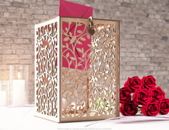 Floral Wedding Card Box with Laser-Cut Elegance Decoration Wooden Money Box With Lock Envelope Invitation Box SVG Digital Download |#U420|