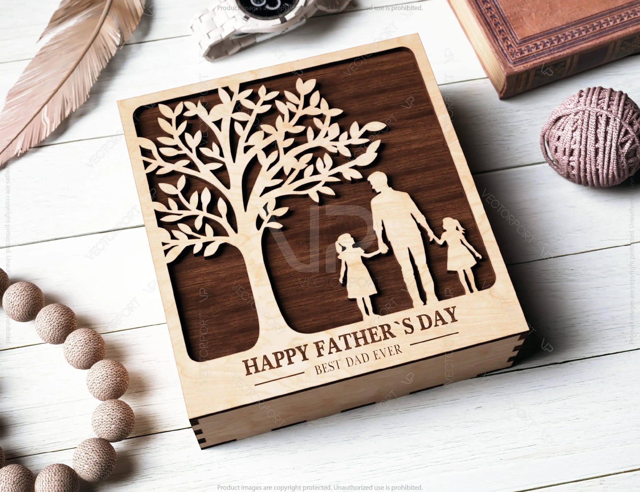 Father's Day engraved Gift Box – Dad & Son/Daughter Themed laser cut SVG Template, Card Case Favor Box Digital Downloads |#U423|