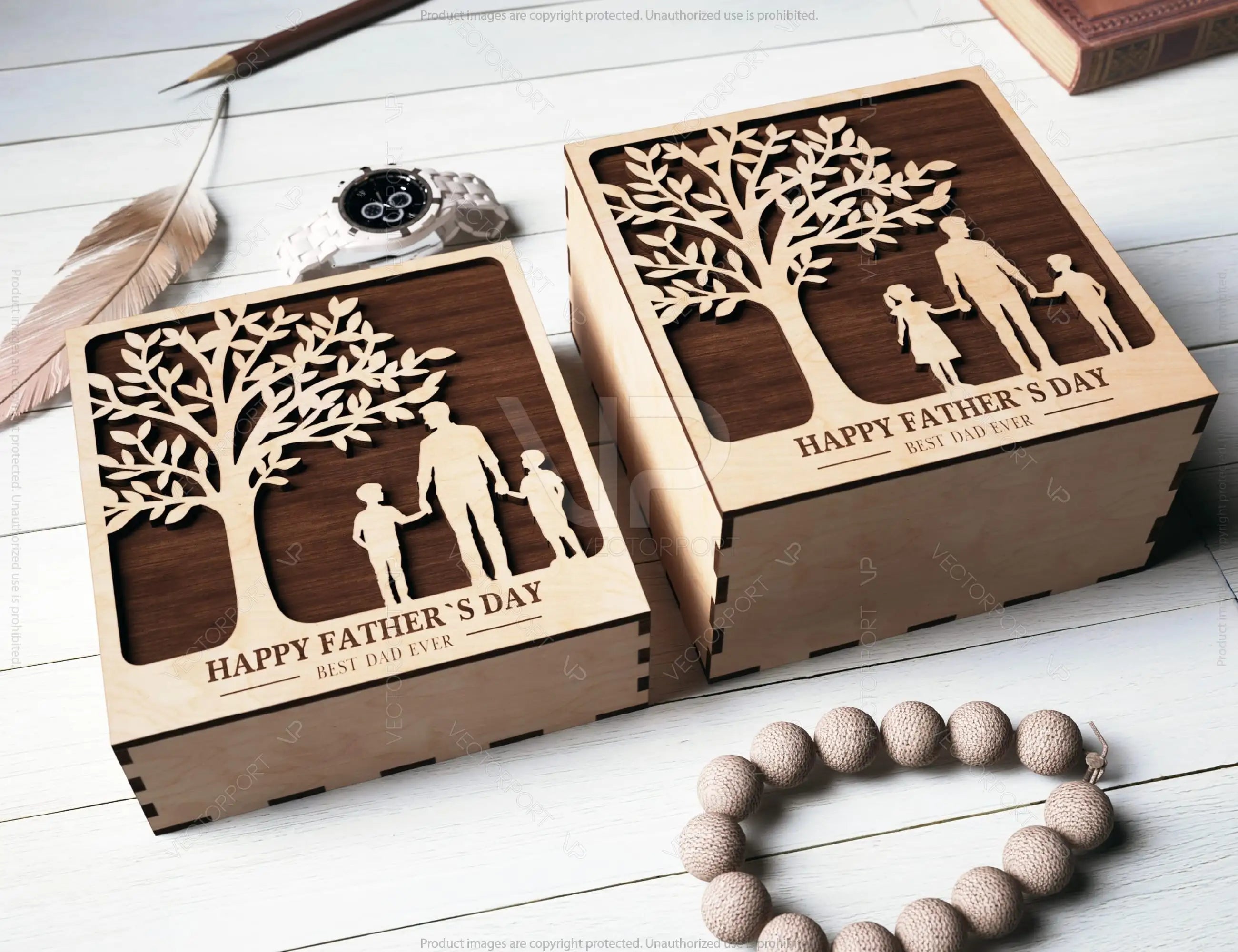 Father's Day engraved Gift Box – Dad & Son/Daughter Themed laser cut SVG Template, Card Case Favor Box Digital Downloads |#U423|