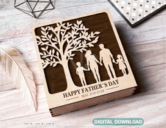 Father's Day engraved Gift Box – Dad & Mom/Son/Daughter Themed laser cut SVG Template, Card Case Favor Box Digital Downloads |#U424|