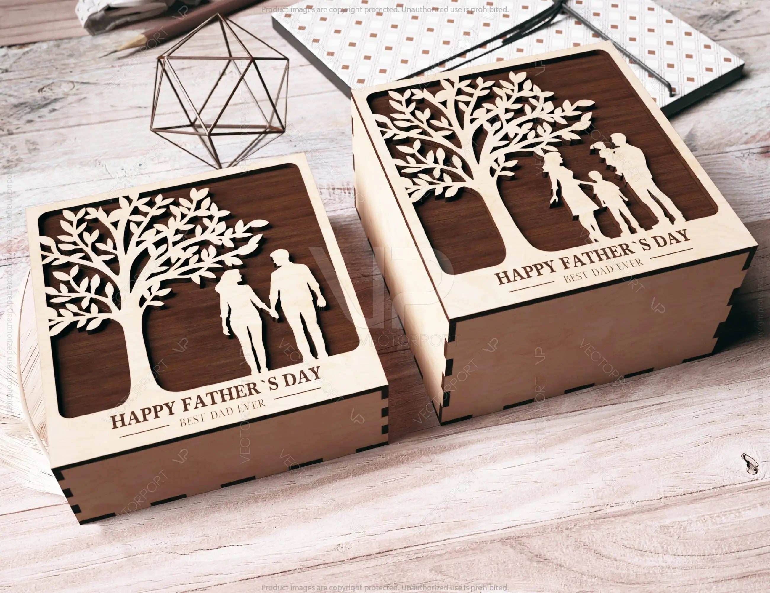 Father's Day engraved Gift Box – Dad & Mom/Son/Daughter Themed laser cut SVG Template, Card Case Favor Box Digital Downloads |#U424|