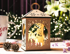 Snowy Scene Christmas Lantern: 3D Laser Cut Candle Holder, Winter Wonderland Decoration Night Light, Digital Download |#U428|