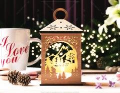 Snowy Scene Christmas Lantern: 3D Laser Cut Candle Holder, Winter Wonderland Decoration Night Light, Digital Download |#U428|