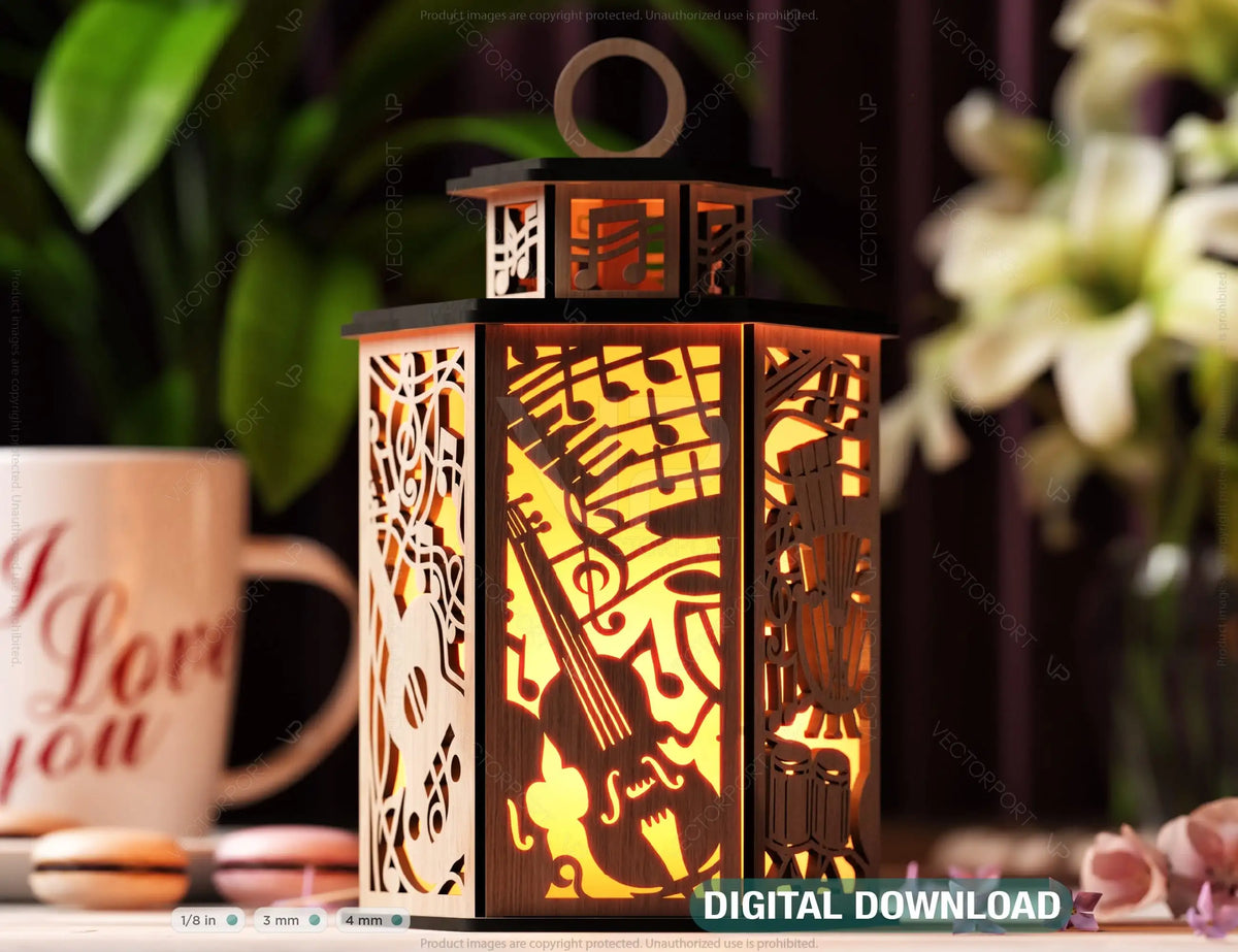 Symphony Lantern: Music Notes Laser Cut Tealight Candle Holder Night Light – Orchestra Design Musical Theme Lamp Digital Download |#U430|