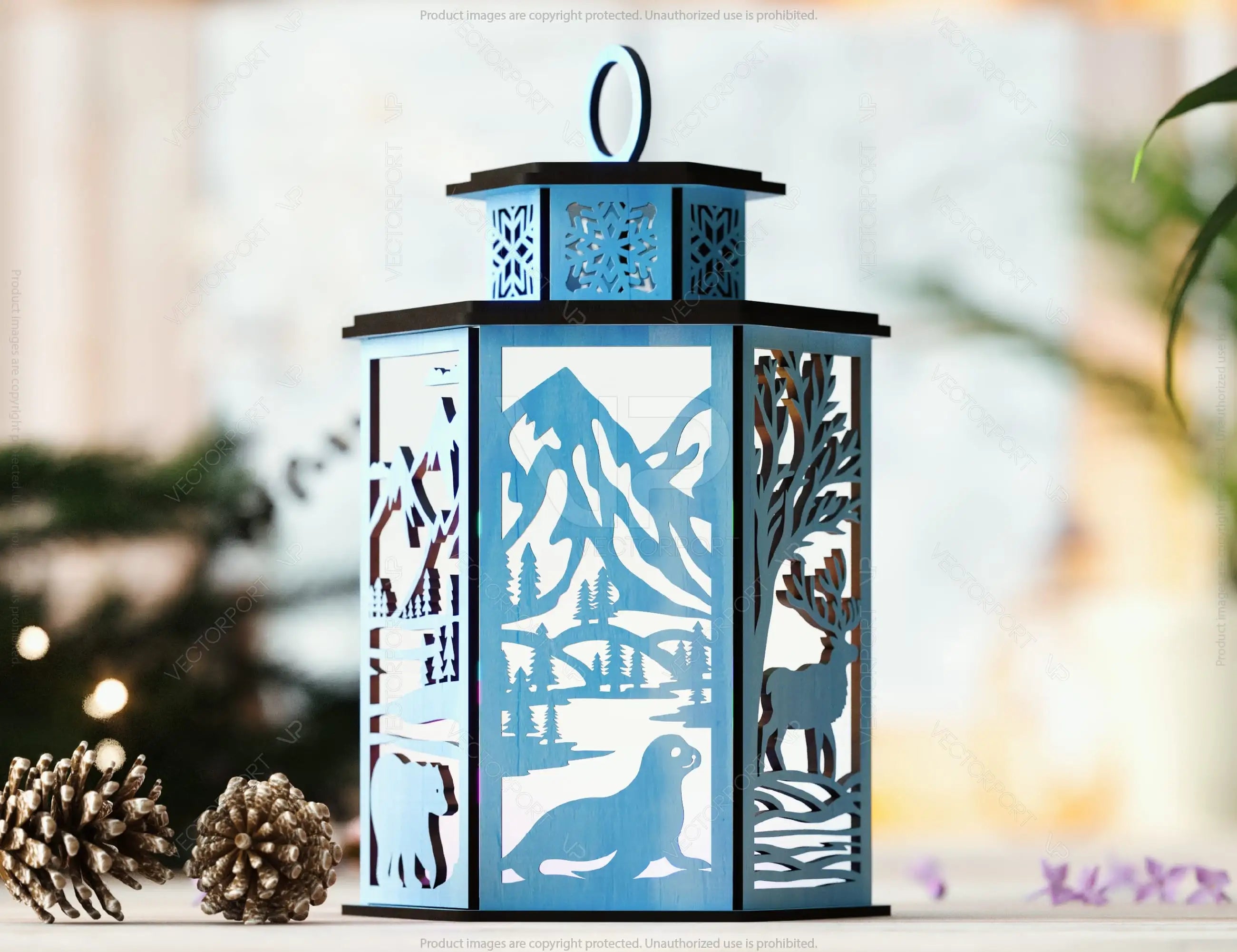 Arctic Glow:  3D Polar Animal Arctic Scene Laser Cut Lantern with Reindeer, Polar Bear & Snowy Landscape Lamp Digital Download |#U432|