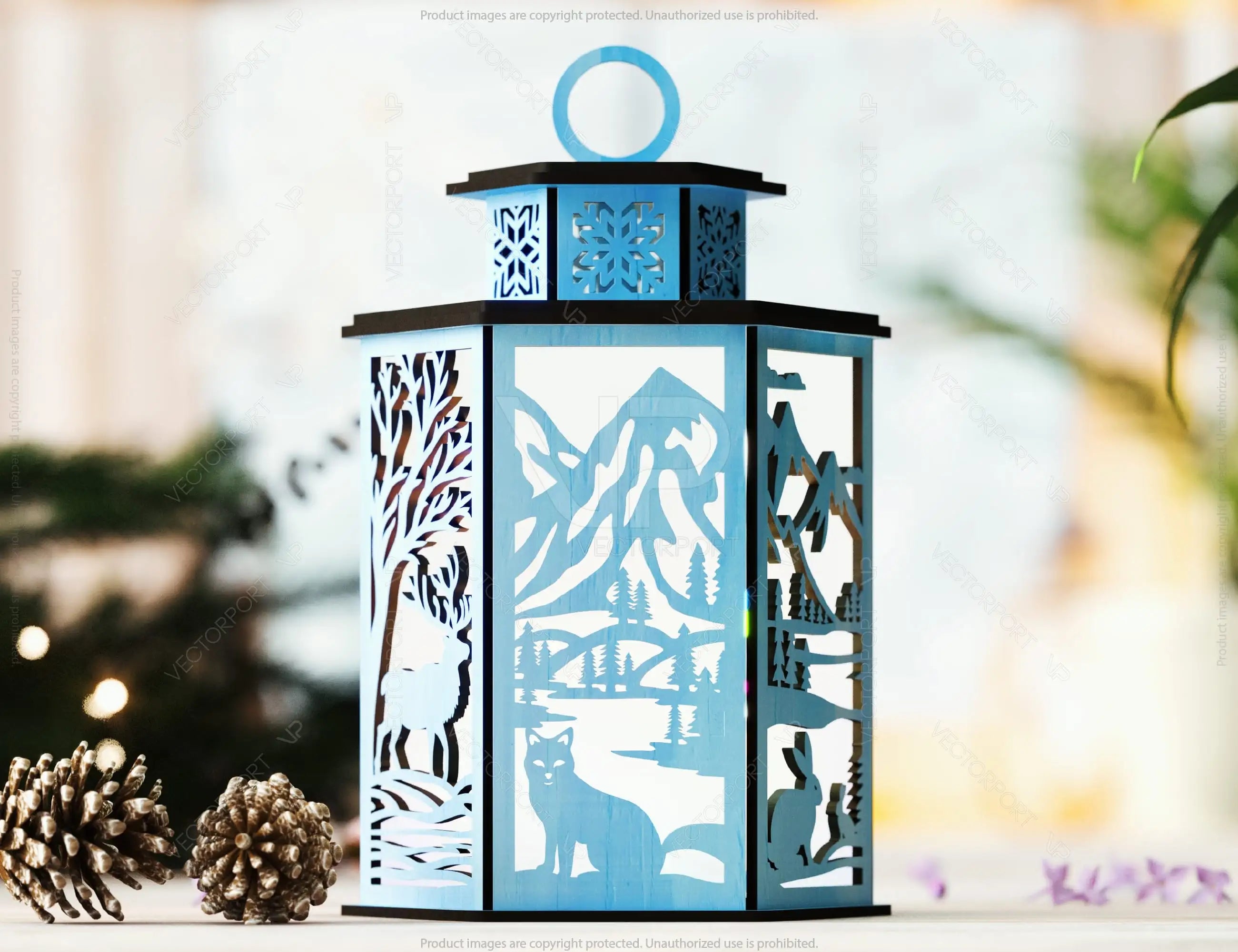 Arctic Glow:  3D Polar Animal Arctic Scene Laser Cut Lantern with Reindeer, Polar Bear & Snowy Landscape Lamp Digital Download |#U432|