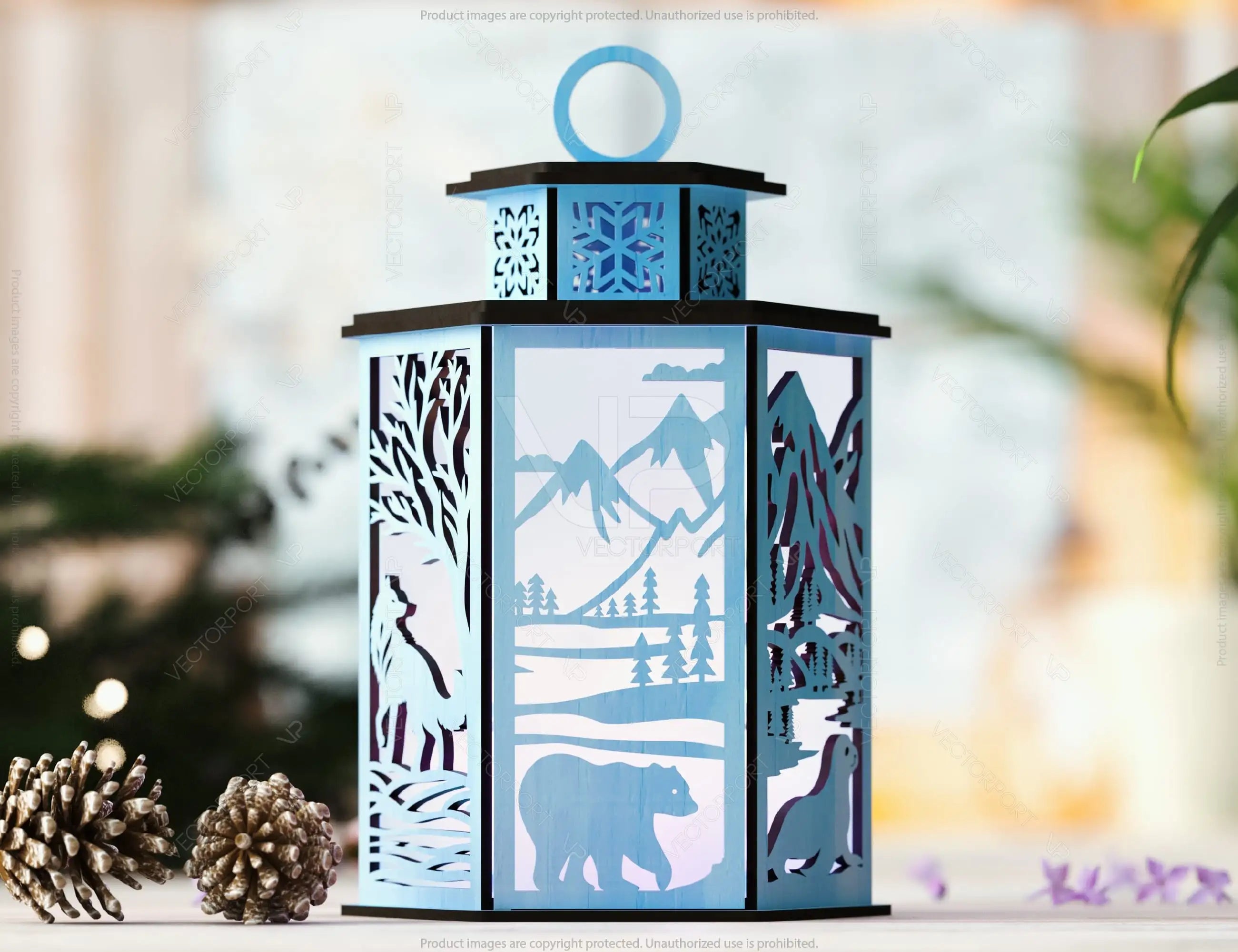 Arctic Glow:  3D Polar Animal Arctic Scene Laser Cut Lantern with Reindeer, Polar Bear & Snowy Landscape Lamp Digital Download |#U432|