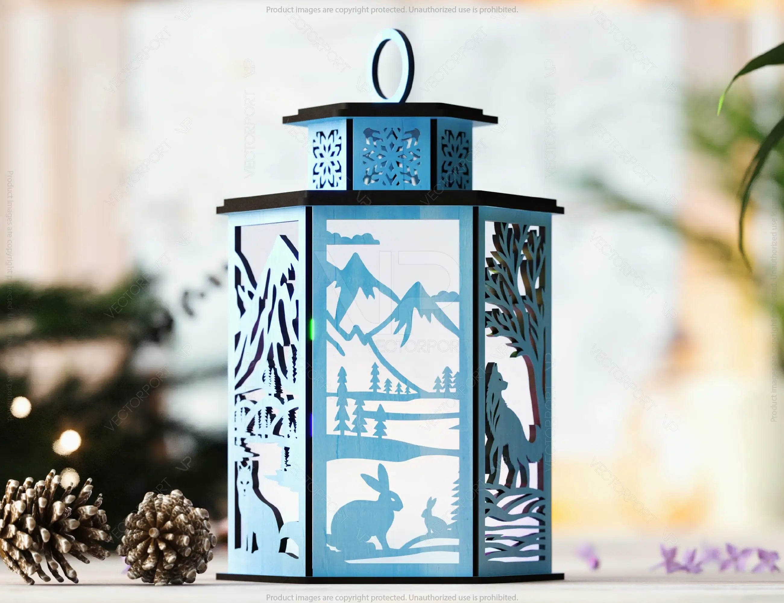 Arctic Glow:  3D Polar Animal Arctic Scene Laser Cut Lantern with Reindeer, Polar Bear & Snowy Landscape Lamp Digital Download |#U432|