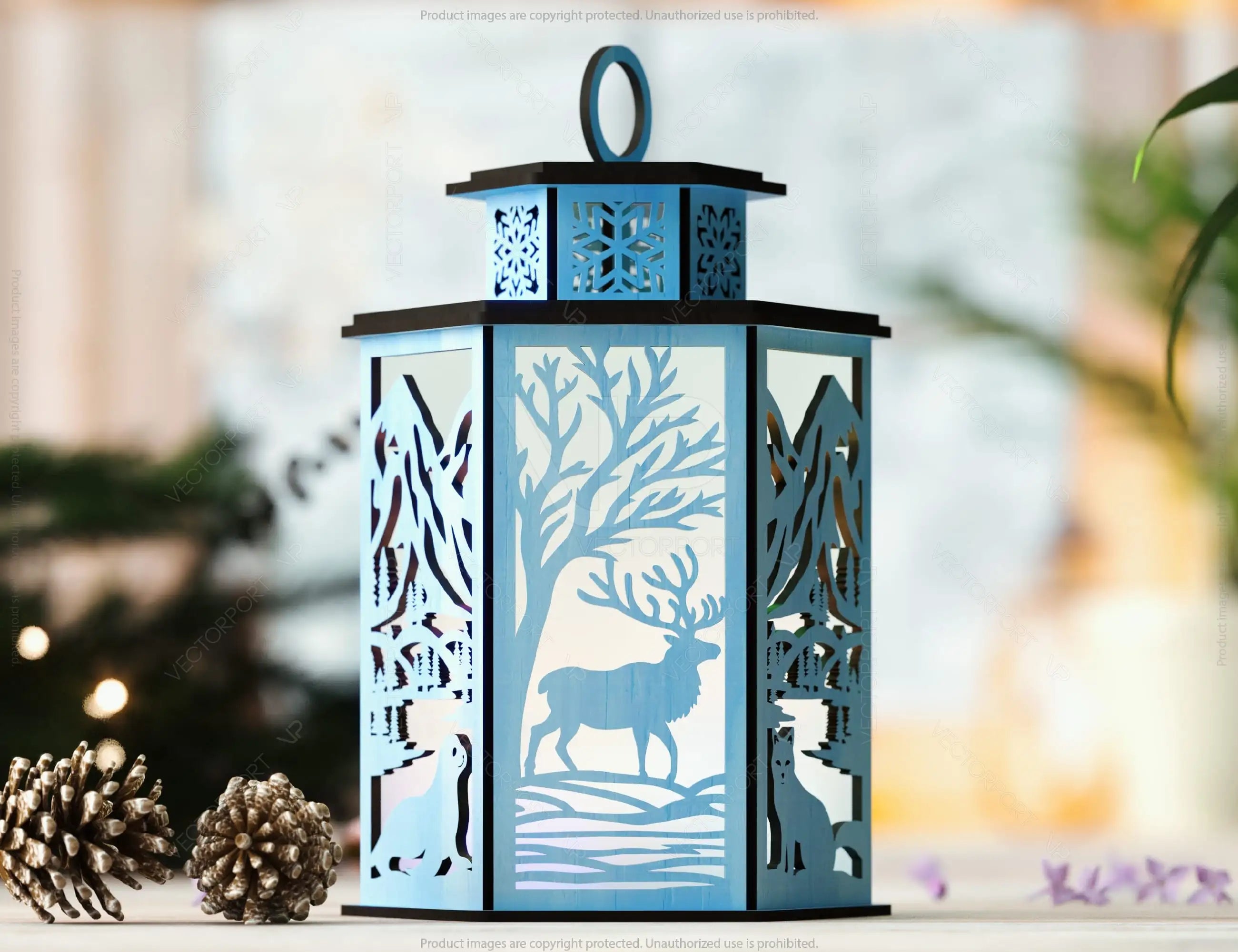 Arctic Glow:  3D Polar Animal Arctic Scene Laser Cut Lantern with Reindeer, Polar Bear & Snowy Landscape Lamp Digital Download |#U432|